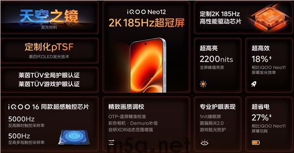 国补到手3149元起!iQOO Neo12发布:骁龙8E5、首发2K 185Hz屏(图2) 国补到手3149元起 iQOO Neo12发布:骁龙8E5、首发2K 185Hz屏