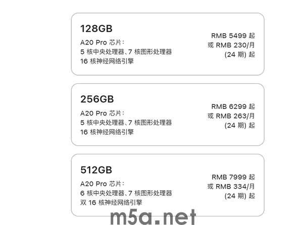 iPad mini 8不同存储版本的A20 Pro芯片配置对比