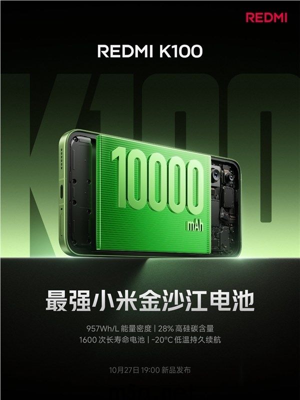 小米10000mAh电池手机!REDMI K100实测可追1000集短剧(图1) REDMI K100 电池与续航信息